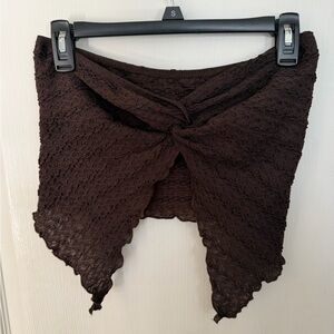 Brown Textured Women's Out the Shoulder Top